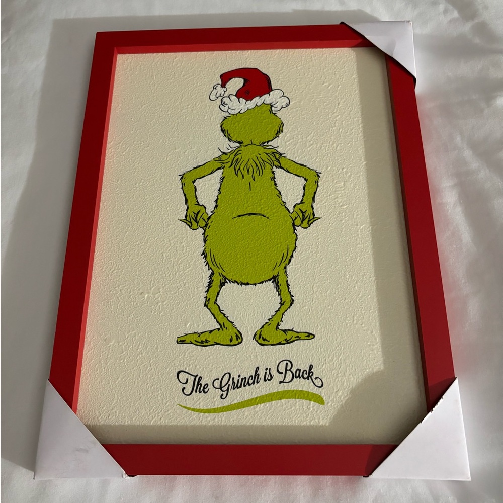 The Grinch Is Back Framed Wall Art - Red and Green Holiday Decor